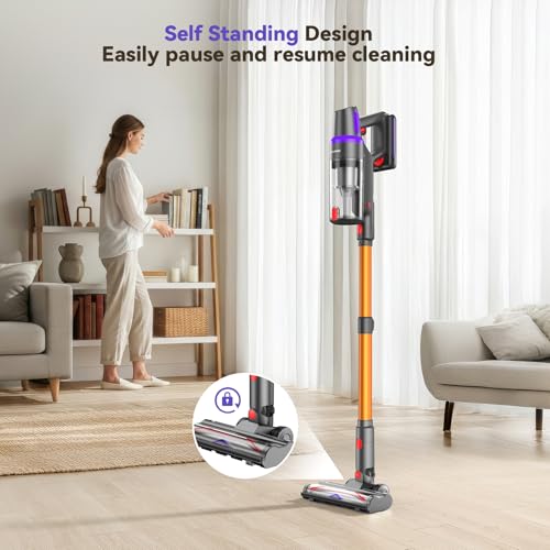 Image of TechRise Cordless Vacuum Cleaner for Home, 550W 45KPa Powerful Suction with HEPA Filter, 60 Min Runtime,Self-Standing, Anti-Tangle Brush, LED Light for Pet Hair, Carpets, Hard Floor