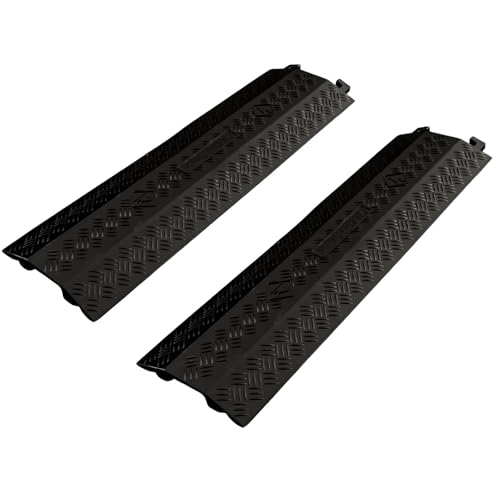 Image of 2 Pack Black Drop Over Cable Cover Ramp 37.8 x 10.8 x 1.5 Inch, Heavy Duty Cable Hose Protector Ramp with 1 Big Channel, High Load Capacity for Indoor Use, Office, Warehouse & Event Areas