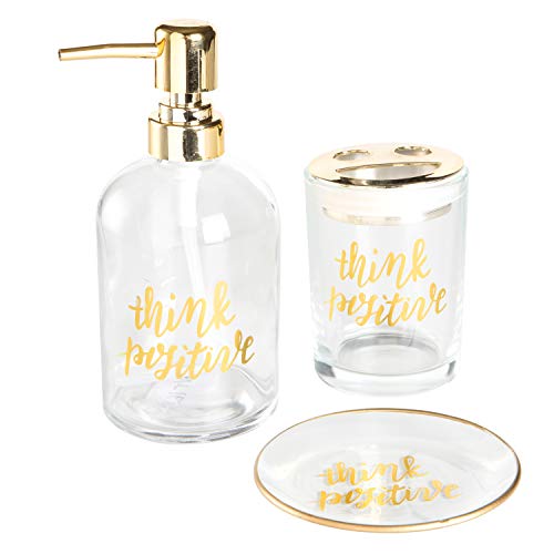 MONTEMAGGI Set Bagno 3 Pezzi in Vetro Trasparente con Scritte
