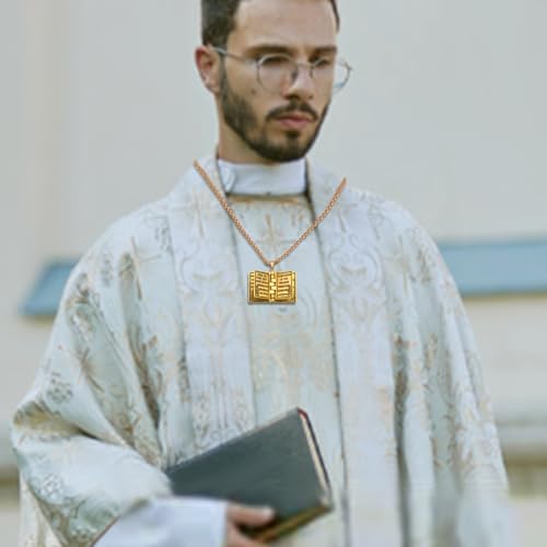 2pcs Holy Bible Book Pendant Necklaces Openable Prayer Bible Verse Metal Pages Inside Vintage Religious Christian Necklace Jewelry for Men Women Christmas 5