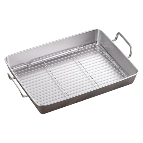 MERIGLARE Bandeja de Asar Bandeja para Hornear Bandeja de Acero Inoxidable Bandeja Antiadherente con Rejilla Y Asas Funcional para Cocinar Hornear Repostería Y, tal como se describe, Longitud 41.5 Cm