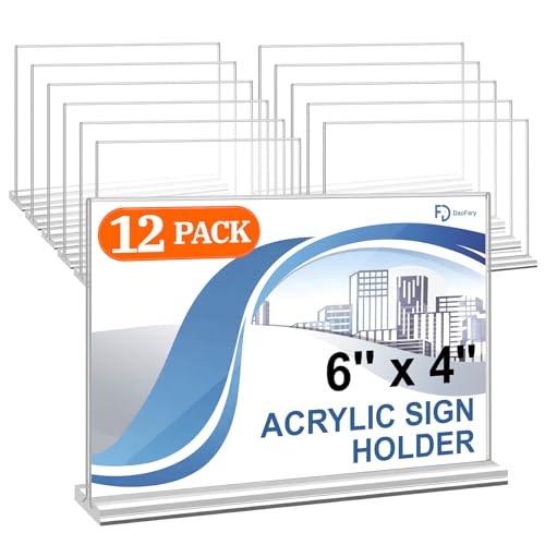 Daofary Acrylic Sign Holder 4 x 6 Horizontal, 12 Pack Double-Sided