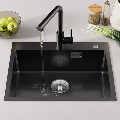 Sofetiy Fregadero Negro 60×48cm, Fregadero Cocina 1 Seno Moderno,...
