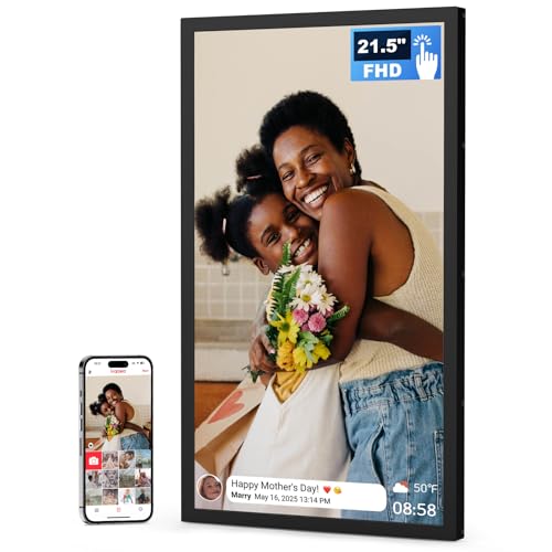 FRAMEO 21.5 Inch Touchscreen Large Digital Photo Frame, 1920x1080 WiFi Digital Picture Frame 64GB, Security Share Photo/Video via APPs, Email, USB/Mirco SD, Easy Set Up, Gifts for Mom
