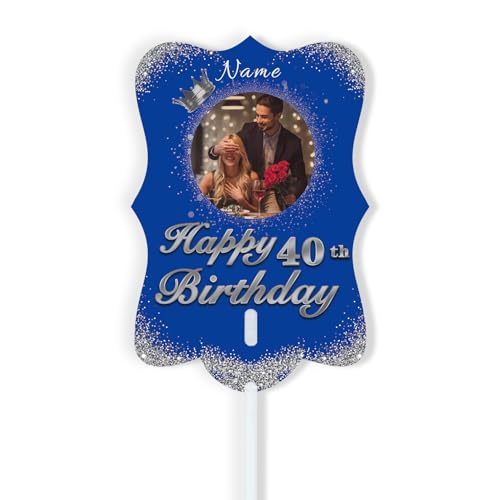 Dicodes Personalizado Happy Birthday Ventilador Facial Doble Cara Personalizado Cabeza de Cumpleaños Hueca Divertida Foto Accesorios con Artículos de Mango(B-Azul Plata.)