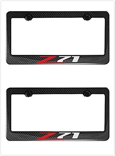 2PCS Car Z71 Off Road License Plate Frame Cover Holder Protector Stainless Steel Carbon Fiber