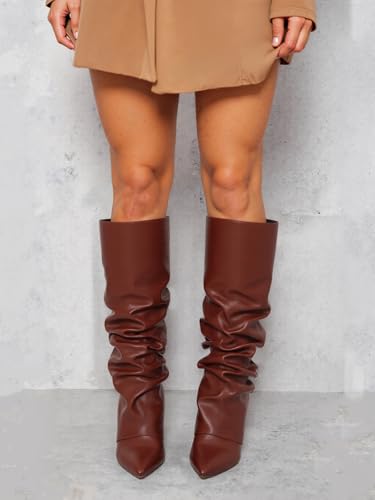Image of Oiamenne Women's Fold Over Boots Slouch Wide Calf Knee High Boots