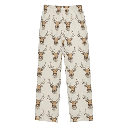 Elk Head Print Boys Long Pants Soft Trousers Elastic Waist Kids Lounge Bottoms with Pockets S-XL