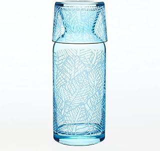 Bedside Water Carafe and Glass Set 700ml  Water Jug and Glasses Set for Bedroom - Night Stand Glass Carafe with Cup - Fabulous All in One Hydration Experience - Sea Blue Design