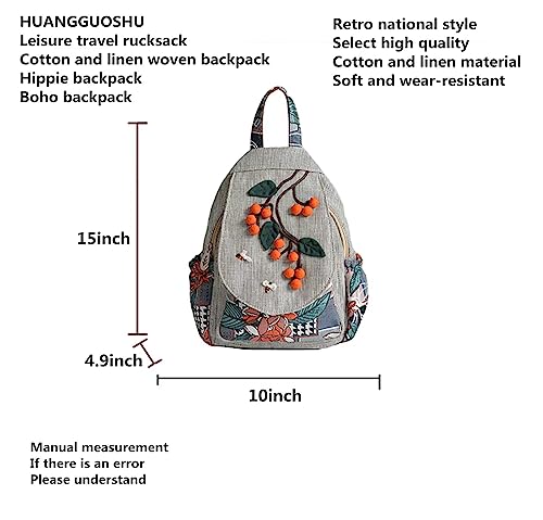 Image of Womens Cotton Hemp Cloth Backpack Boho Vintage Embroidered Casual Purse Handbags Messenger Bag Litchi