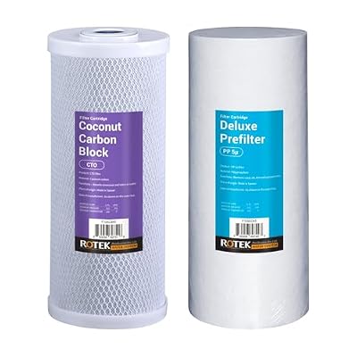 Rotek Water System Whole House Water Filtration Set | 2-Stage Water Filter System | 1SED, 1ACB | Clean Water | Sediment, & Carbon Block Filter | 1 Year Supply | 4.5" x 10" Universal Replacement Filter