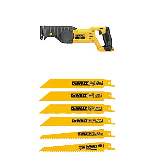 DEWALT DCS380B 20-Volt MAX Li-Ion Reciprocating Saw (Tool Only) with DW4856 Metal/Woodcutting Reciprocating Saw Blade Set, 6-Piece