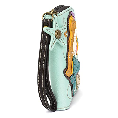 Image of CHALA Zip Around Wallet, Wristlet, 8 Credit Card Slots, Sturdy Pu Leather - Mermaid A - Blue