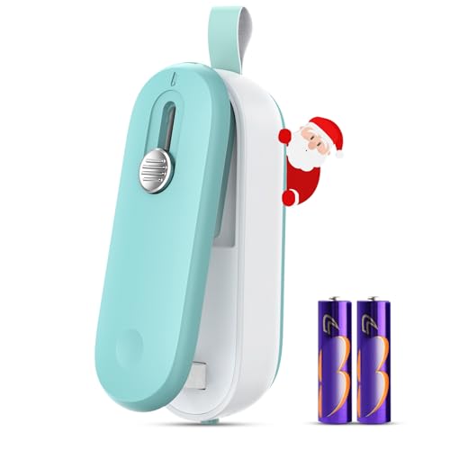 FEPPO Mini Bag Sealer, 2 in 1 Bag Sealer Heat Seal with Cutter and with Lanyard, Mini Bag Resealer Machine for Plastic Bags Snack Bags Food Storage (Batteries Included)