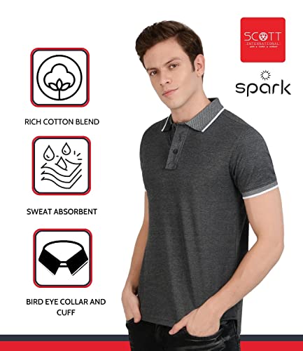 Image of Scott International Spark Polo T-shirts for Men - Bird Eye Collar neck, Half Sleeves, Cotton, Regular Fit, Stylish Branded Solid Plain tshirts for Boys
