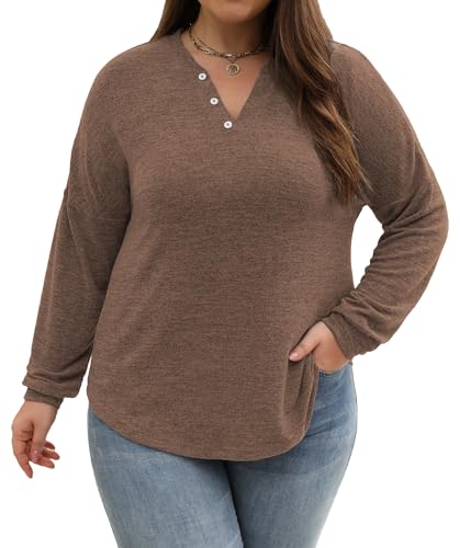 Image of Gloria&Sarah Womens Plus Size Tops Long Sleeve Henley Shirts Fall Fashion Oversized Sweatshirt Tunic Sweaters L-4XL