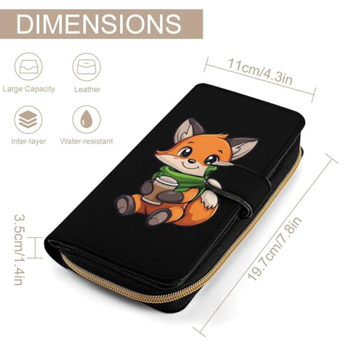 Cute Fox Drinking Coffee Long Wallet for Women Men Purses Coin Pouch Credit Card Holder Organizer2