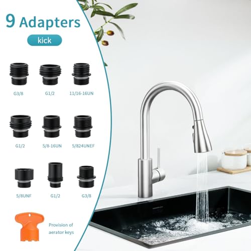 HUAAKE Pull Down Kitchen Faucets Spray Head Replacement Parts with 9 Adapters,3 Function Kitchen Sink Faucet Spray Nozzle Compatible with Moen,American Standard,Delta,Kohler Faucets (Brushed Nickel) by HUAAKE - Image 6