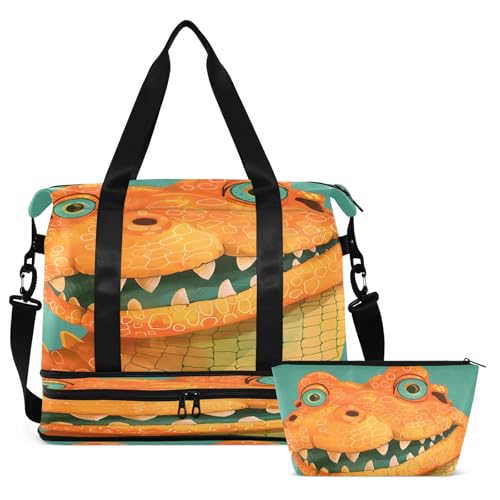 Alligator Head Travel Duffel Bag Waterproof Gym Sport Tote Bag Carry On Weekender Bag with Compartment2