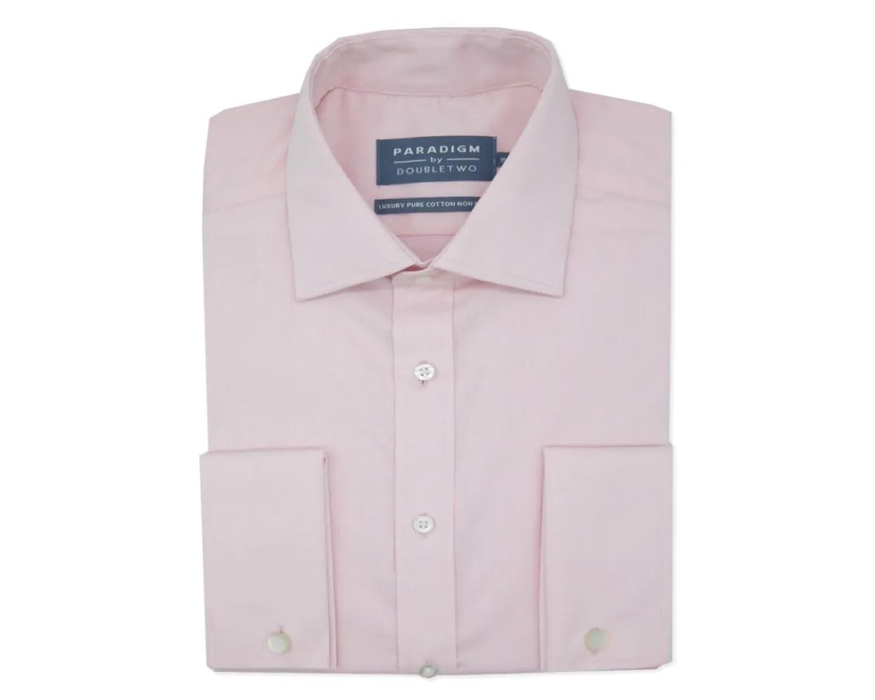 Double TWO Men's Cotton Twill Shirt Luxury Double Cuff Classic Fit Formal Shirt - Pink 17.5" Collar