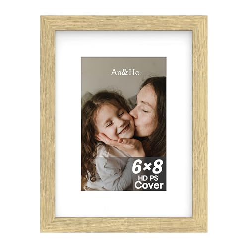 An&He 6x8 inch Picture Frame, Oak Simple Photo Frame for Decorative Artwork, Suitable for Tabletop, Desk, Bookshelf and Wall Display, Photo Gallery Decor