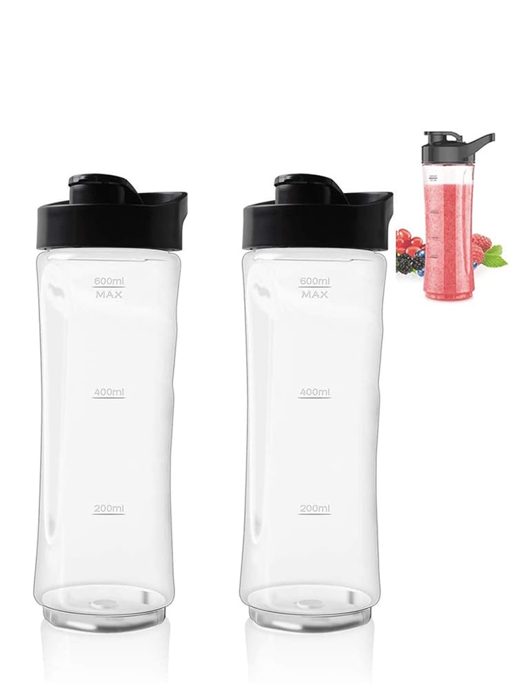 2PCS Blender Cup, Blender Smoothie Bottle Cup Replacement, 20oz Sport Bottle Cup With Lid, Transparent Blend Active Spare Bottle Blender For Oster Myblend Blender, Smoothie Blender Or Cup