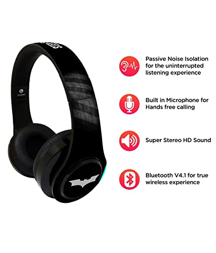 Image of Macmerise Batman On-Ear Bluetooth Headphone with Upto 10 Hours Playback, FM Radio, SD Card, Soft Padded Ear Cushions and Passive Noise Isolation | Decibel Wireless Headphone