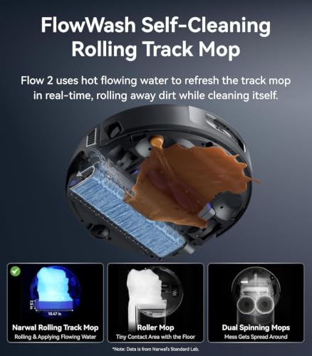 Image of NARWAL Flow 2 with Refill & Drainage System Robot Vacuum and Mop, 31,000Pa Suction, FlowWash Self-Cleaning, AI Object Recognition, 212℉ Hot Water Mop Washing, Black