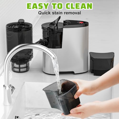 Cold Press Juicer, 5.4" Wide Feed Chute Juice Extractor Machine with 400W, High Juice Yield, Slow Masticating Juicer for Whole Vegetables & Fruits, Light Gray - Image 8