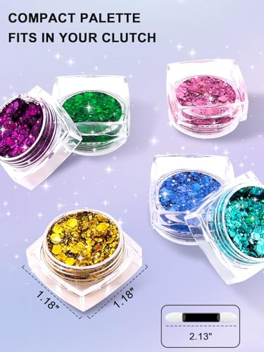 6 Stück Festival Glitzer Gesicht,Body Glitter Gel Chunky Sequin Face Body Glitter Festival Zubehör Accessoires Gadget,Gesichtsbemalungsset, Halloween, Karnevalsparty & Weihnachts-Make-up-Zubehör (B)