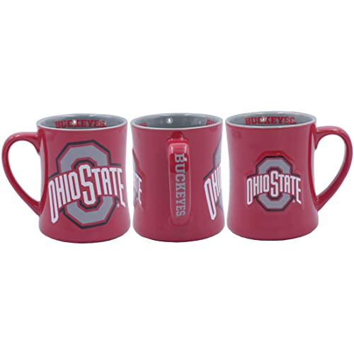 RFSJ INC. Ohio State Buckeyes Ceramic 16oz Relief Mug Official 3D Logo Coffee Cup Handwash Recommended Individually Boxed