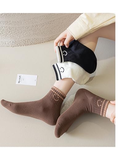 Image of Deeorla Womens Striped Crew Socks Brown Vintage Retro Athletic Socks 5 Pairs