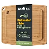 Keechee Dishwasher Safe Bamboo Cutting Boards Durable Lightweight Wood Cutting Board for Busy Kitchen, Easy Storage & Clean Wooden Chopping Boards with Juice Groove Set of 2 (M+S)