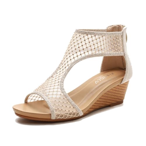 Comfortable Mesh Platform Sandals, Women's Summer Open Toe Zipper Back Platform Wedge Sandal, Comfortable Breathable Beach Shoes, for All Kinds of Clothes Such as Jeans, Casual Pants