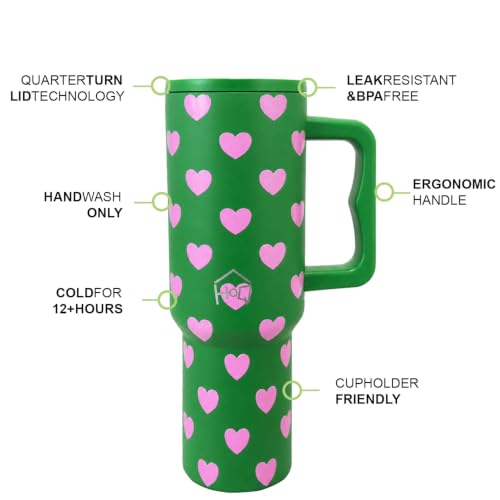Image of House of Quirk 1200ML Stainless Steel Tumbler with Handle & Lid, 2 Straws - Large Travel Mug Water Cup for Gym, Office & Outdoor Use (Matcha Kiss)