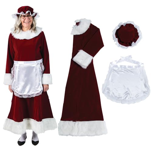 Halco Women’s Burgundy Velvet Mrs. Claus Dress Costume Set - Size X-Large (16-18)