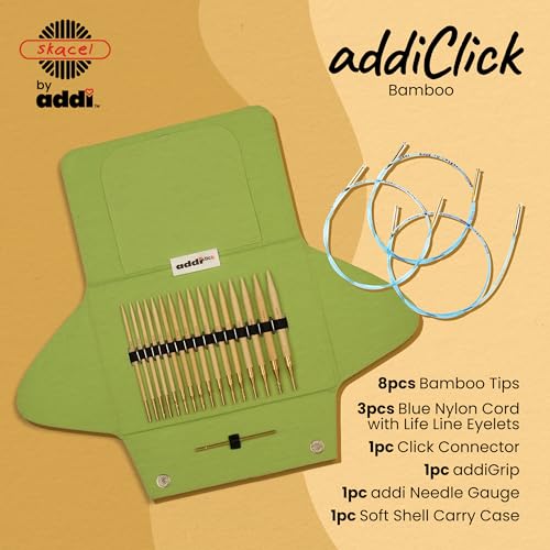 Image of skacel by addi addiClick Interchangeable Knitting Needles Set, Circular Needle Kit with Bamboo Tips and Nylon Cords
