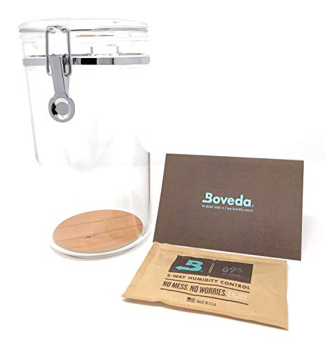 Acrylic Cigar Humidor Jar With Boveda 69% 2-Way Humidity System, 25 Cigar Capacity #TOP3