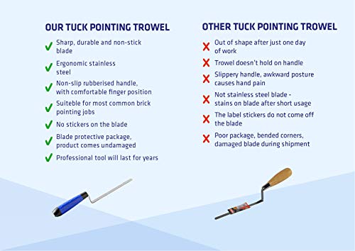Hogard 0.4" Premium Tuck Pointing Trowel | Best Stainless Steel Tuck Pointing Tool | Brick Trowel Tool With Soft Grip. #TOP4