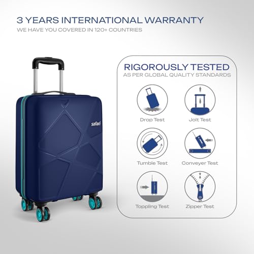 Image of Safari Cabin Pentagon Pro 8 Wheels Spinner 55Cm Trolley Bag Hard Case Polypropylene, 360 Wheeling Carry on Luggage for Men & Women, Suitcase for Travel, Navy