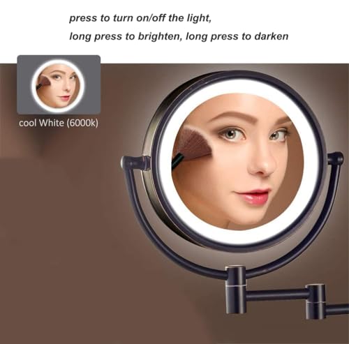Espejo de Maquillaje LED con Luz y Aumento 10X, Montaje en Pared, Dorado Cepillado miniatura 3