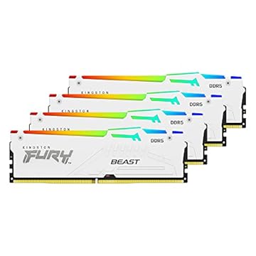 Kingston Fury Beast RGB branco 128GB (4x32GB) 5600MT/s CL40 DDR5 XMP DIMM | Overclocking | Plug N Play | Intel XMP 3.0 | Kit de 4 | KF556C40BWAK4-128