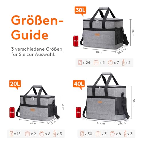 Foto von Lifewit 40L Kühltasche Groß faltbar Kühlkorb Kühlbox Isoliertasche Thermotasche Picknicktasche für Lebensmitteltransport, Kühlbox für Camping/Strand/BBQ/Picknick/Wandern/Einkaufen, Grau