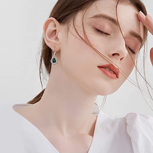 Poplyke Moss Agate Green Gems Teardrop Drop Dangle Earrings Sterling Silver Leverback Earrings Jewelry #TOP1