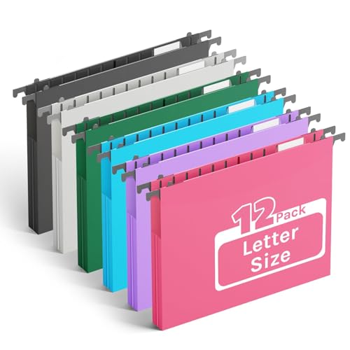 Ansook Letter Size Hanging File Folders Extra Capacity,Heavy Duty 1" Expandable File Folder Organizer,12 Pack Pastel Color File Cabniet Folders,Reinforced Plastic Hang Folders for File Frame Box