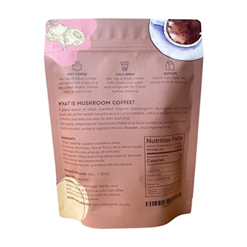 Premium Blend USDA Certified Organic Ground Mushroom Coffee - No Sugars or Sweeteners, Lion's Mane, Chaga, Cordyceps, and more - Nootropic Concentration blend for sharper focus, memory and immunity - Image 3