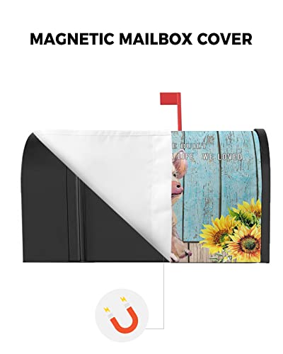 Farmhouse Animal Pig Blue Wood Grain Mailbox Covers Magnetic Standard Size,Decorative Post Letter Numbers Box Wrap Decoration Covers Accessories For Garden Yard Décor,Sunflower Inspirational Quote #TOP2