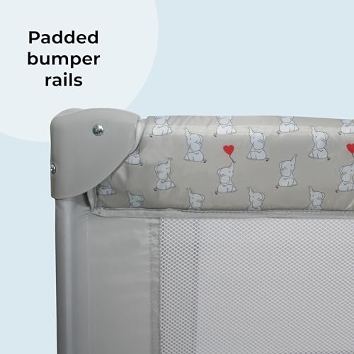 My Babiie Travel Cot - Lightweight, From Birth to 15kg, Easy Fold & Compact, Travel Bag, 120cm x 60cm Padded Mattress - Grey Elephants - Image 7