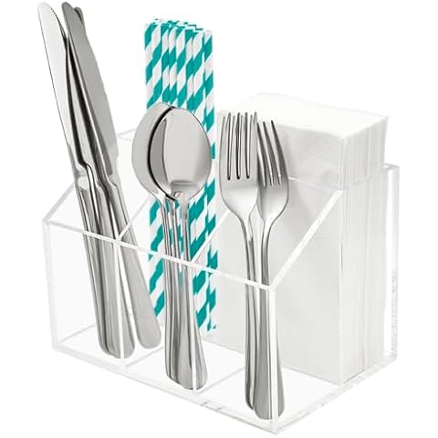 Utensil Holder Silverware Caddy Countertop Cutlery Organizer For Napkins Flatware Spoon Fork Knife Plastic Acrylic Cover