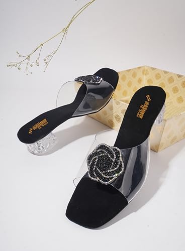 Image of SilverArrow womens Breezy Cove Heeled Sandal | Block Heel |Fashion Sandals |Jutti Sandal | Emboidery with Stone Design | Design perfect for Casual /Outdoor /Party